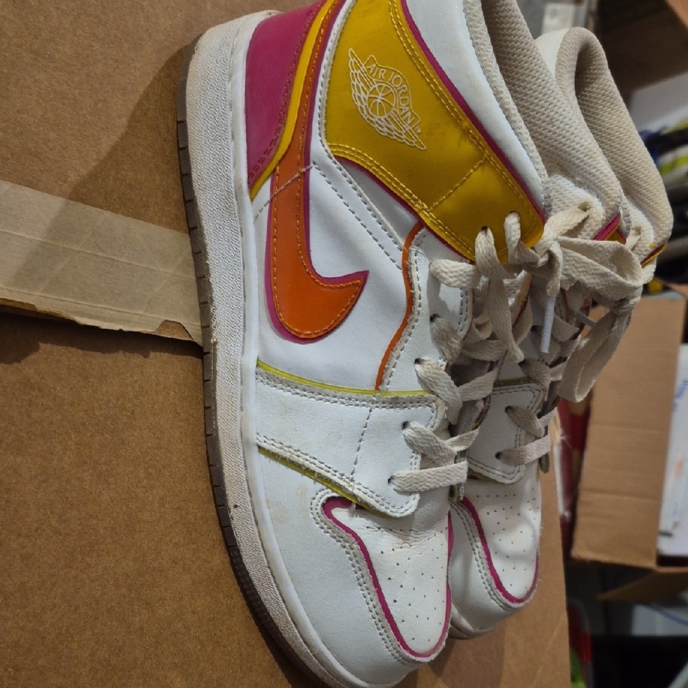 Nike Women's White, Orange, and Pink High-Top Sneakers